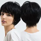 Парик для женщин ALAN EATON, термостойкий, с короткими прямыми черными синтетическими волосами, с боковой челкой