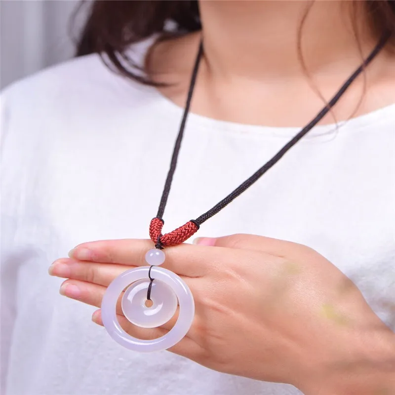 Натуральный Бразильский белый халцедон кулон резная двойная подвеска пончик с