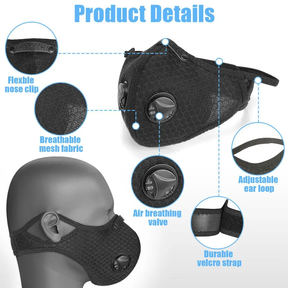 3 pcs Cycling Face Mask Filter Breathable Dustproof Bicycle Respirator Sports Protection Dust | Спорт и развлечения