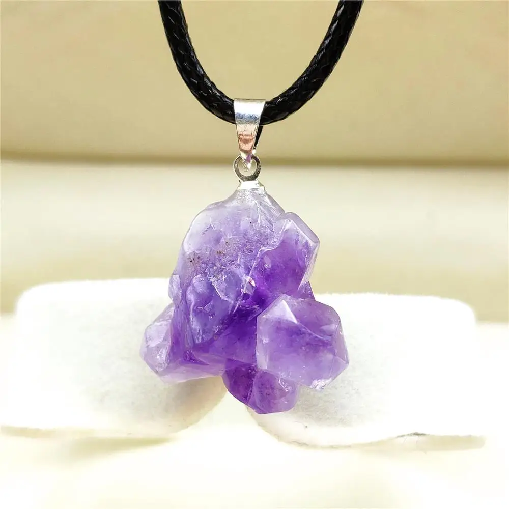 100% натуральный Лавандовый аметист кварц фиолетовый сырье кристалл кулон мода 23x22