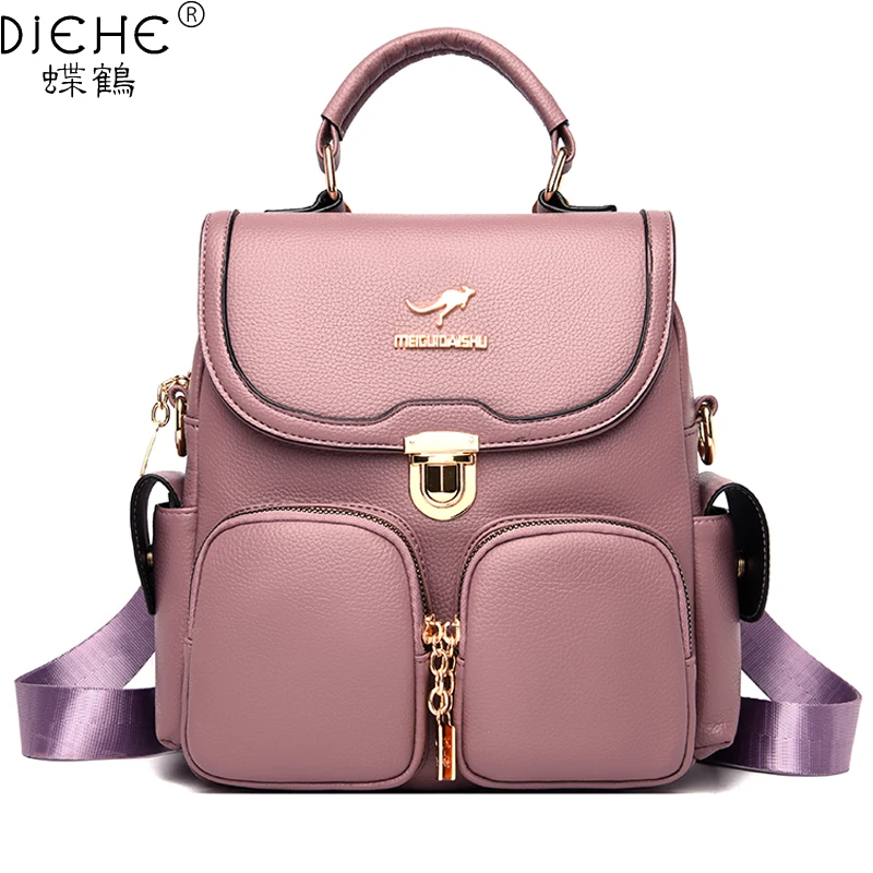 

Модный женский рюкзак с двумя передними карманами, кожаная школьная сумка для девочек, высококачественный дорожный рюкзак, маленькая сумка...