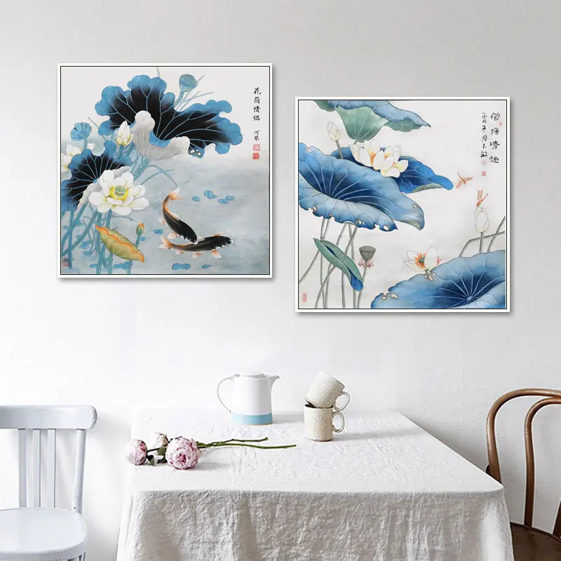Большой холст печать стихотворение Koi китайская живопись Лето Lotus Art настенные