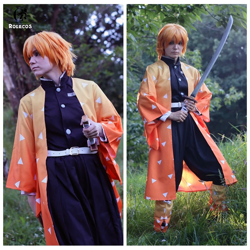 ROLECOS Аниме Костюм Kimetsu no Yaiba Косплей демона убийца агатсума зенитсу косплей костюм для мужчин кимоно костюм на Хэллоуин