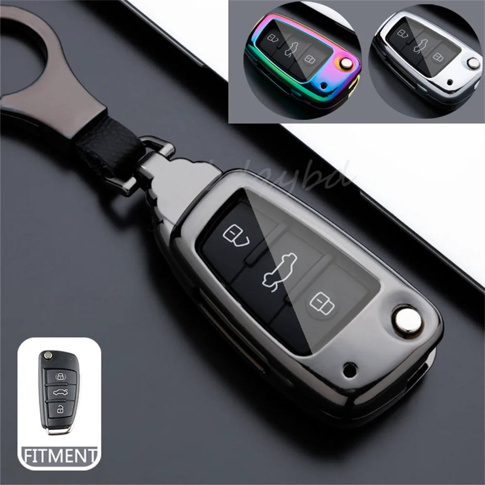 

Metal+TPU Remote Start Car Key Fob Case Cover Protector Holder Auto Accessories Keychain Fit For Audi A1 A3 A4 A6 A7 A8 TT Q5 Q7