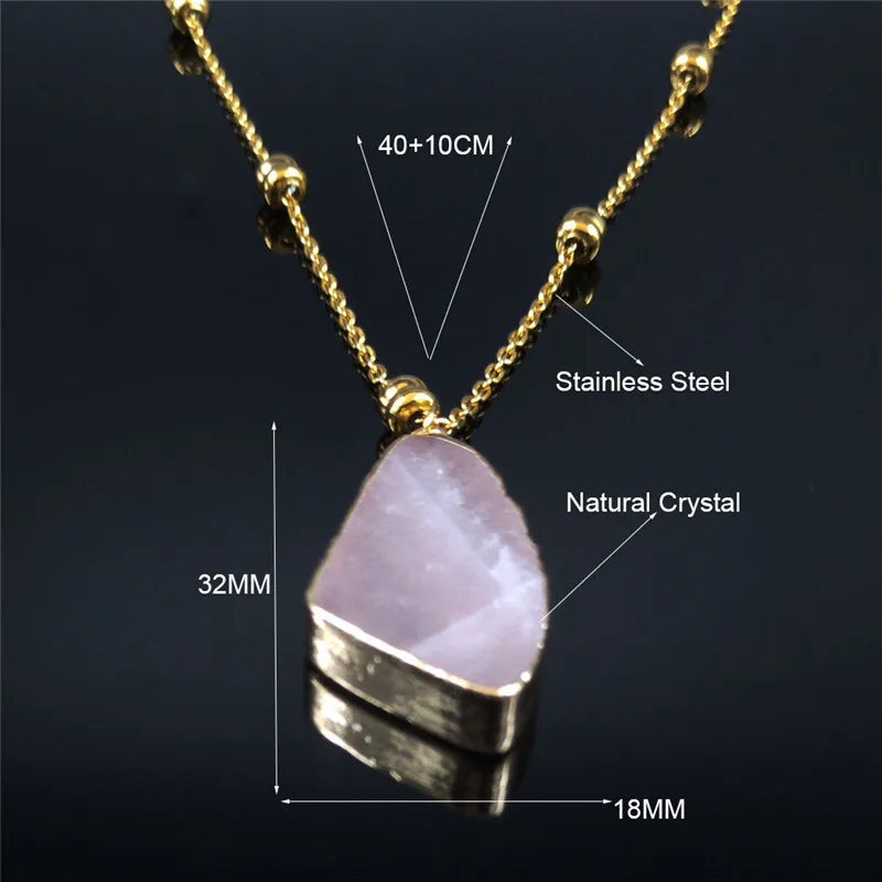 

2021 Natural Crystal Neckless for Women Gold Color Stainless Steel Statement Necklace Jewelry cadenas mujer NA66S04