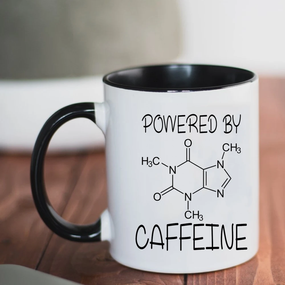 

Power by Caffeine Black Ceramic Coffee Mug 11oz Travel Tea Milk Cup Lab Friends Chemistry Student Gift Mug