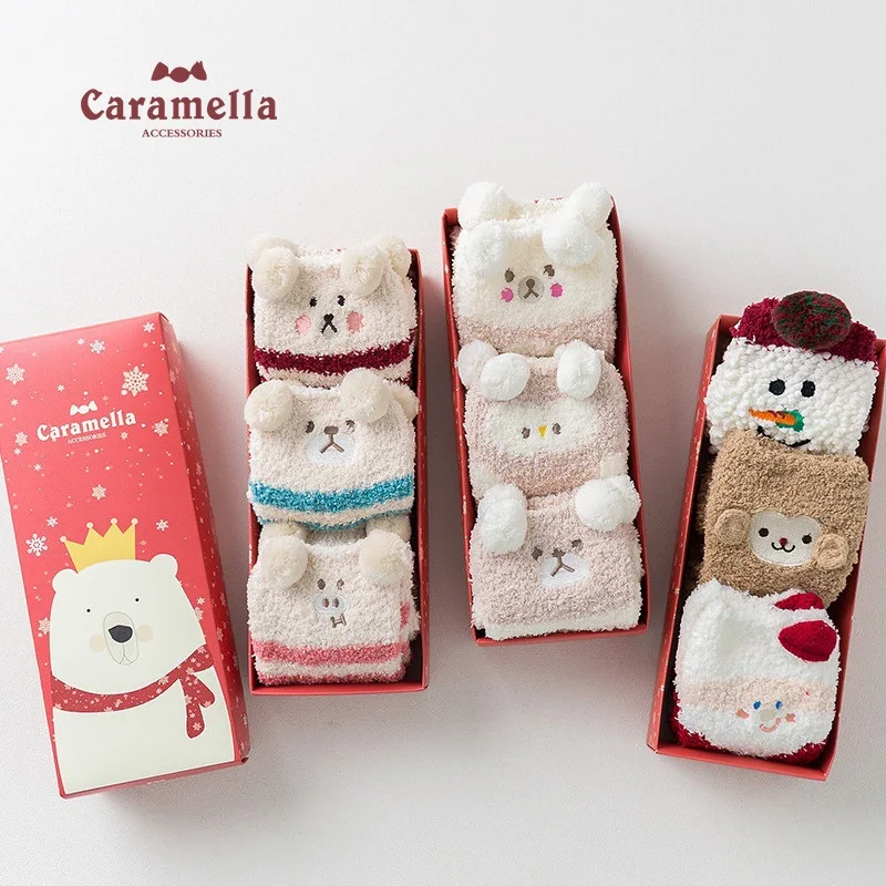 3 пары рождественских носков карамелла зимние бархатные мягкие коралловые