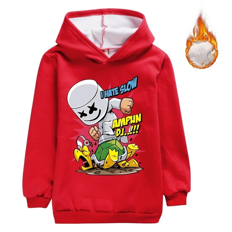 Свитшот с капюшоном для мальчиков и девочек Свободный пуловер DJ Marshmello на