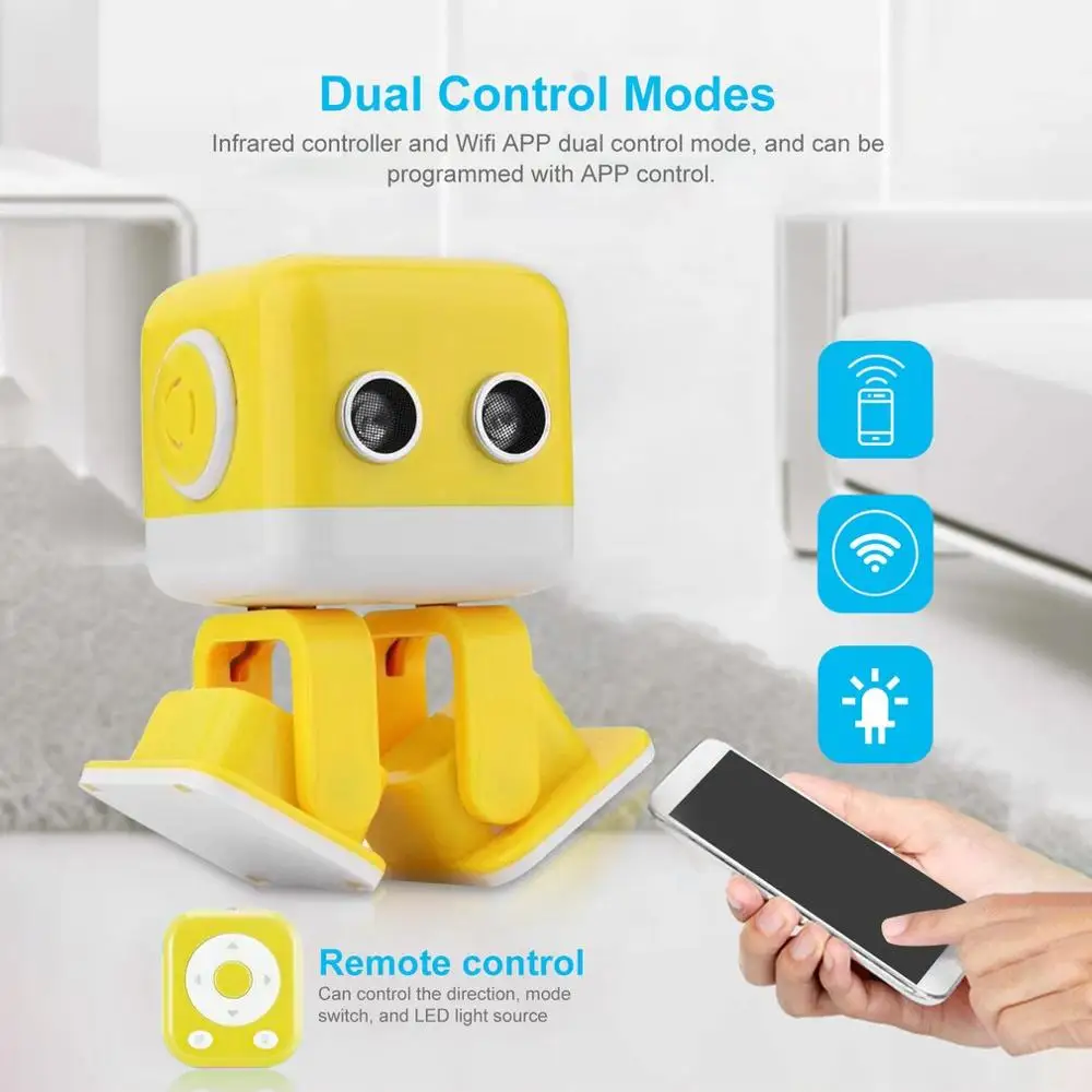 Интеллектуальный светодиодный робот WLtoys Cubee F9 с двойным режимом управления и ультра-звуковым датчиком дистанционного управления, детский игрушечный робот для танцев