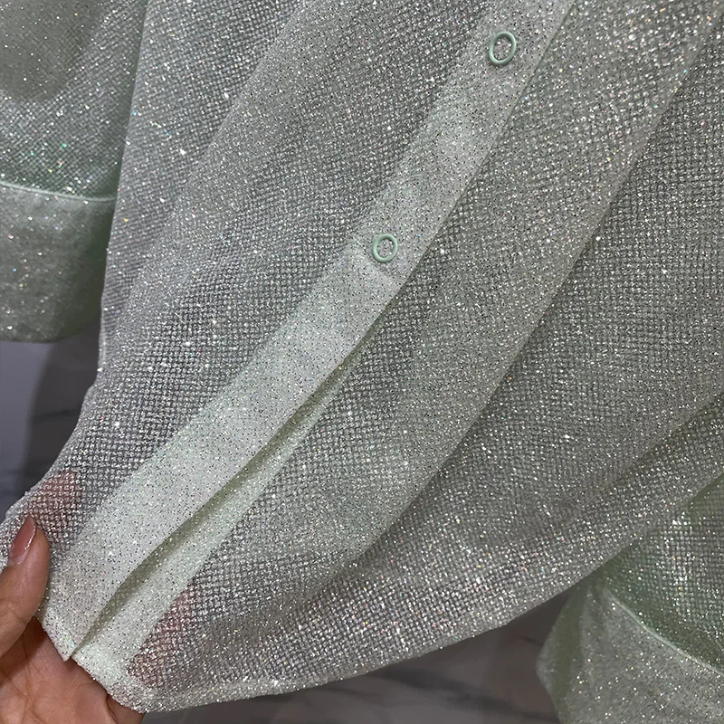 

Fashion Chic Long-Sleeved Shirt 2021 Spring Loose Temperament Bright Shiny Top Loose Long-Sleeved Heart-Shaped Beaded Blouse