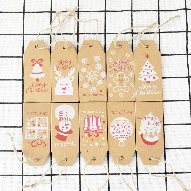 

100p Christmas Kraft Paper Card Merry Christmas Present Gift Label Tag Candy Packaging Label DIY Christmas Tree Hanging Ornament