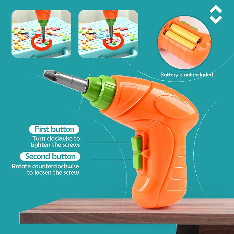 

Drilling Screw 3D Creative Mosaic Puzzle Toys For Children Building Bricks Toys Kids DIY Electric Drill Set Boys Educational Toy