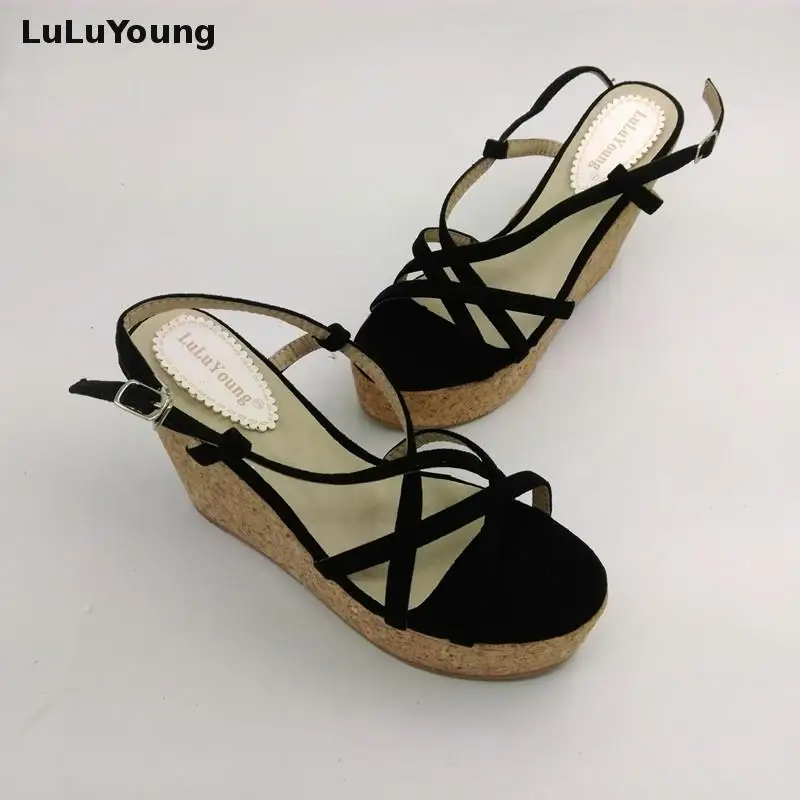 Новинка на высоком каблуке 11 см Обувь туфли танкетке с перекрестными ремешками