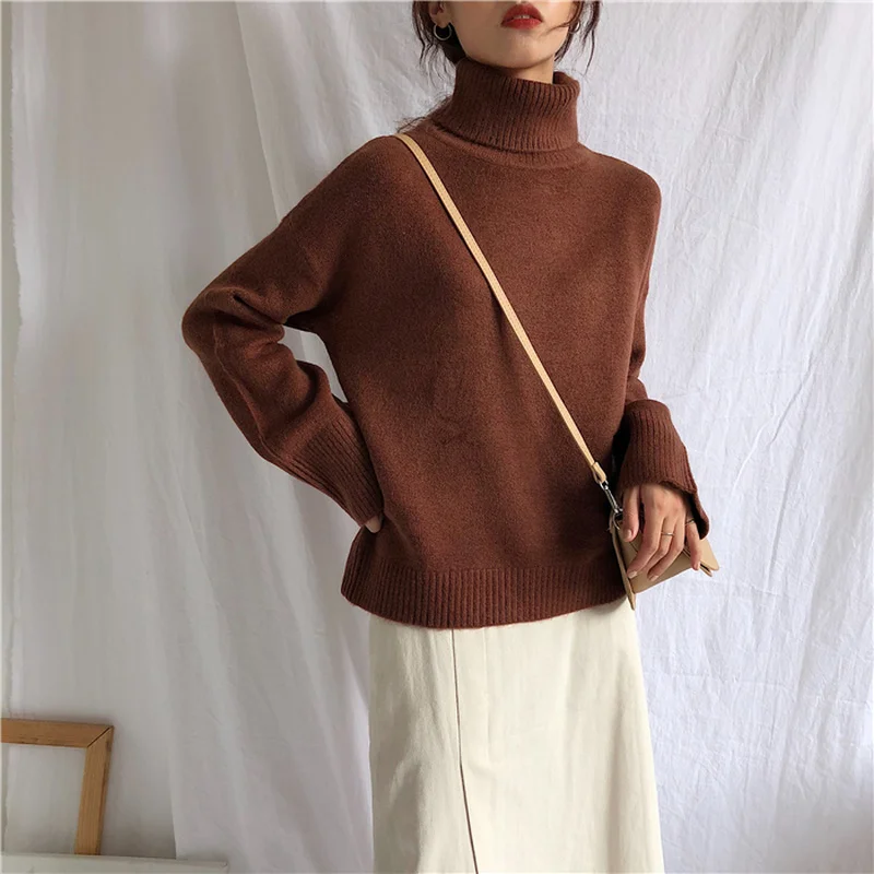 

Pullovers Women Turtleneck Sweaters Solid Knitting Warm Harajuku Autumn Winter Korean Style Students Womens High Quality 2020