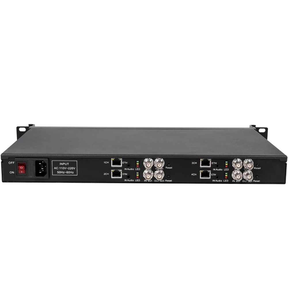 Стойка 1U 4 канала H.264 SD HD 3G SDI в потоковое IP-видео кодер-декодер с RTSP RTMP UDP ONVIF HLS RTMPS SRT