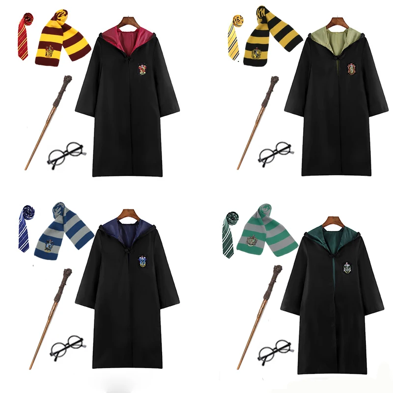 Поттер Косплей костюмы робы накидка с галстуком шарф палочка очки Ravenclaw/Gryffindor/Hufflepuff/Слизерин Гермиона Рождественский подарок