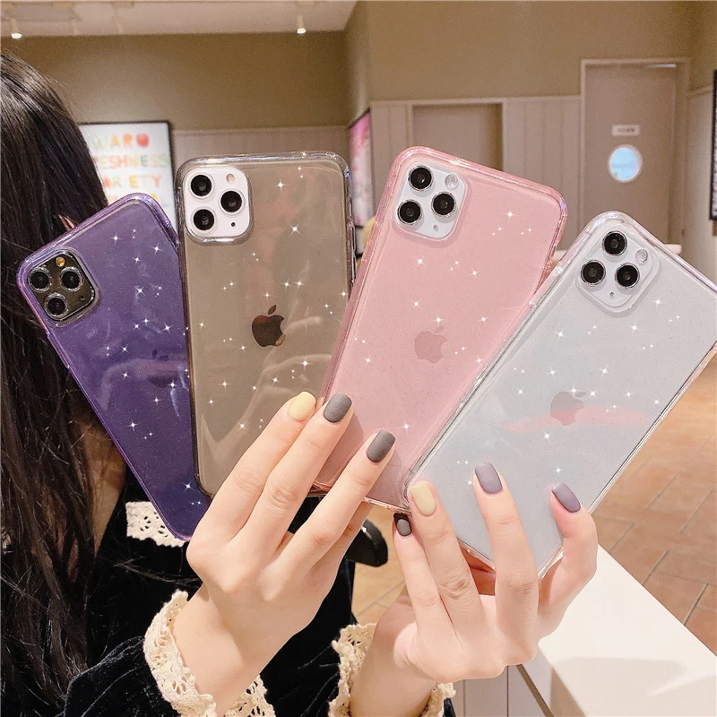 Роскошный прозрачный Ударопрочный силиконовый чехол для iPhone 11 Pro Max XR XS блестящая