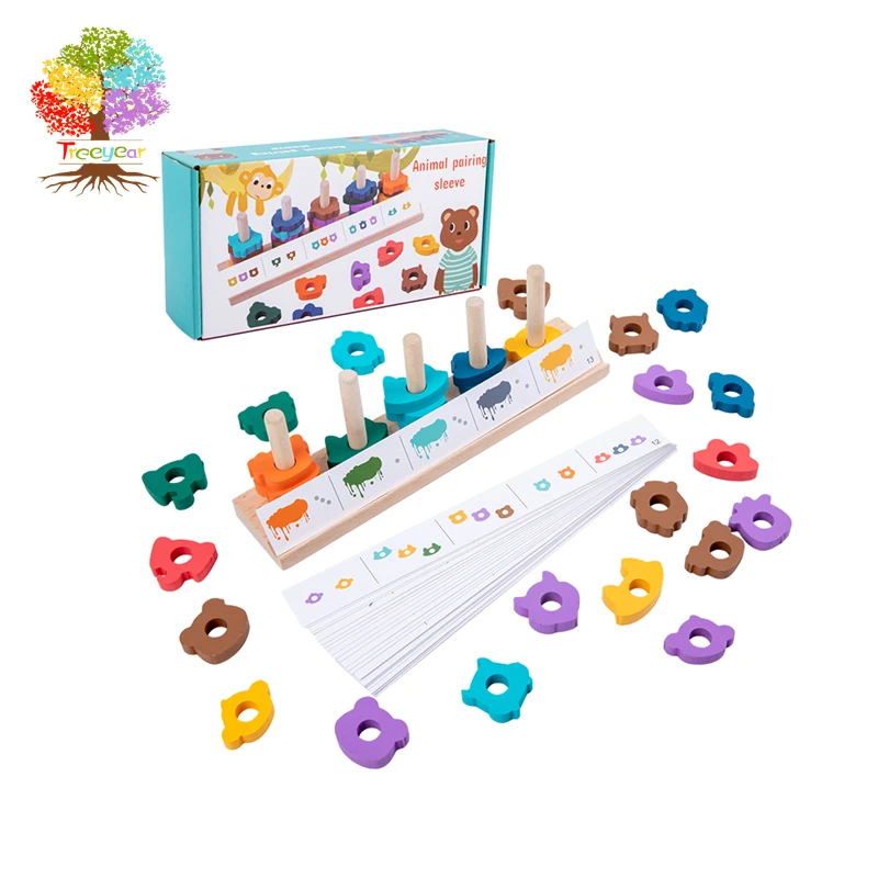 Treeyear-rompecabezas educativo para la primera infancia, juguetes apilables de madera, clasificaci&oacute;n de formas, reconocimiento de Color, 1 2 3 a&ntilde;os-0