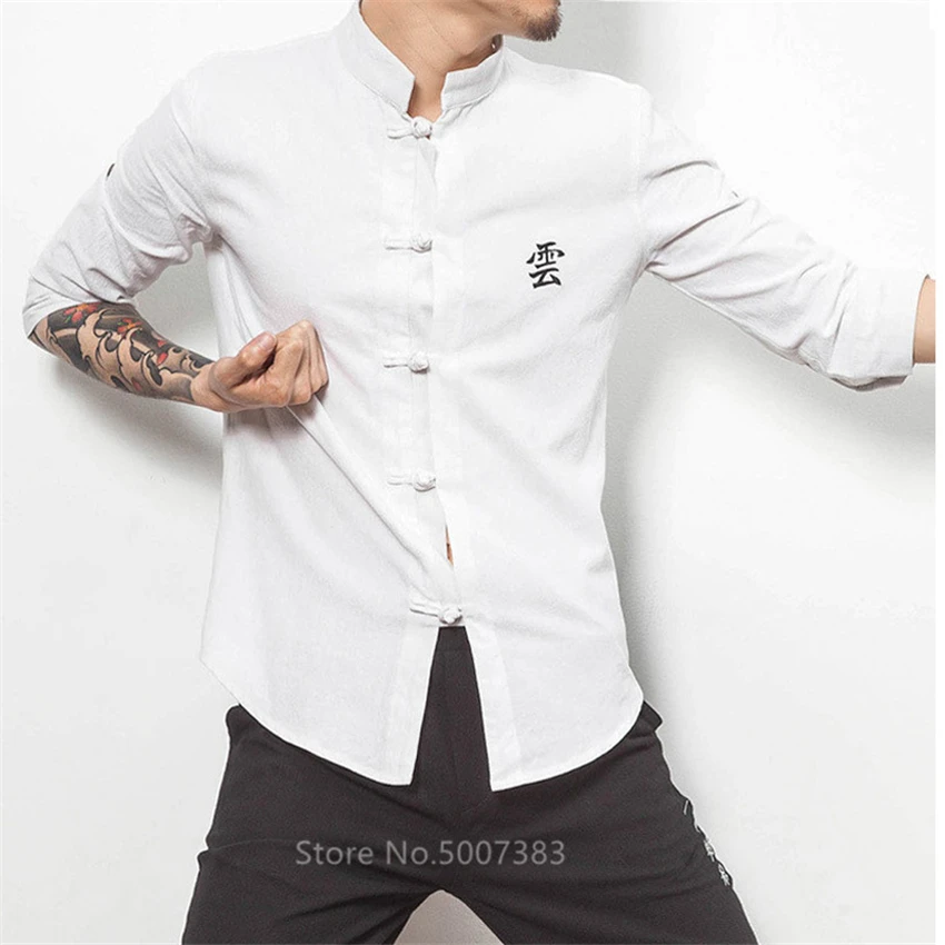

Chinese Top Blouse Traditional Chinese Clothing for Men Tang Suit Collar Kung Fu Tai Chi Uniform Spring Autumn Shirts Streetwear