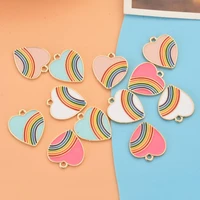 10pcs creative enamel rainbow heart charms pendants women earring making cartoon girl flower serie necklace diy jewelry supplies