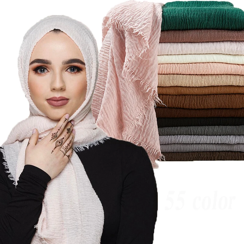 

90*180cm women muslim crinkle hijab scarf femme musulman soft cotton headscarf islamic hijab shawls and wraps wholesale price