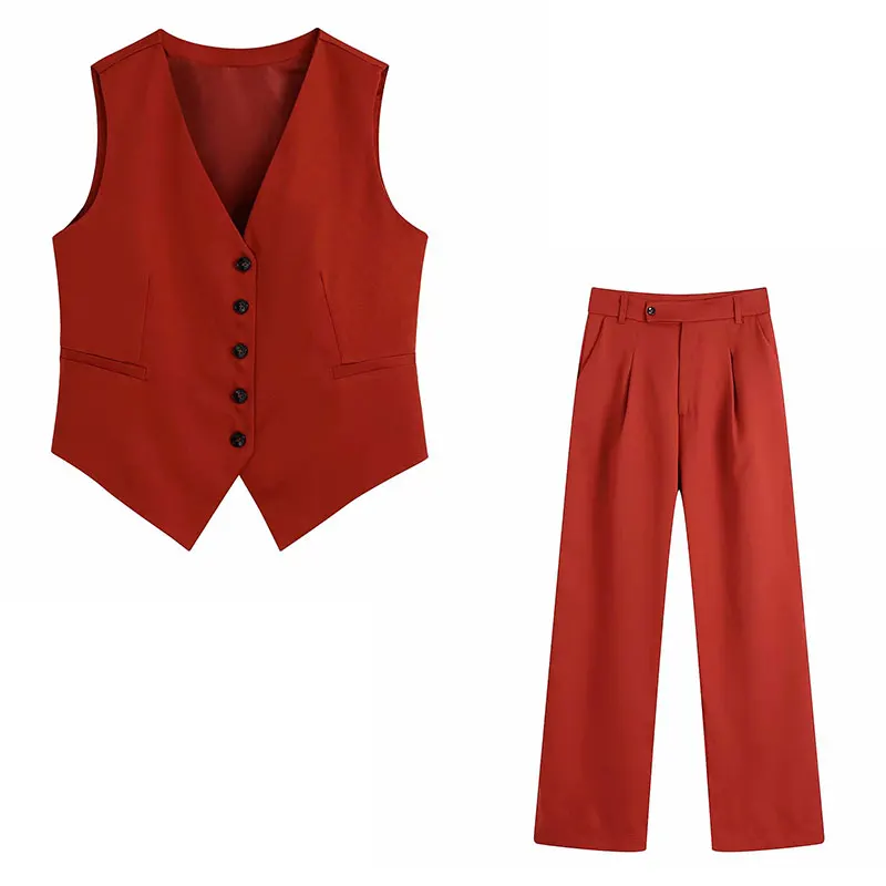

Nlzgmsj Za Woman 2021 Spring Autumn Women Vintage Solid 2 Piece Set Women High Waisted Pant Set Female Vest Suit 202108