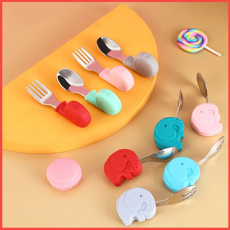

Children Utensil Stainless Steel Toddler Dinnerware Cutlery Cartoon Infant Food Feeding Spoon Fork bib ableware Set