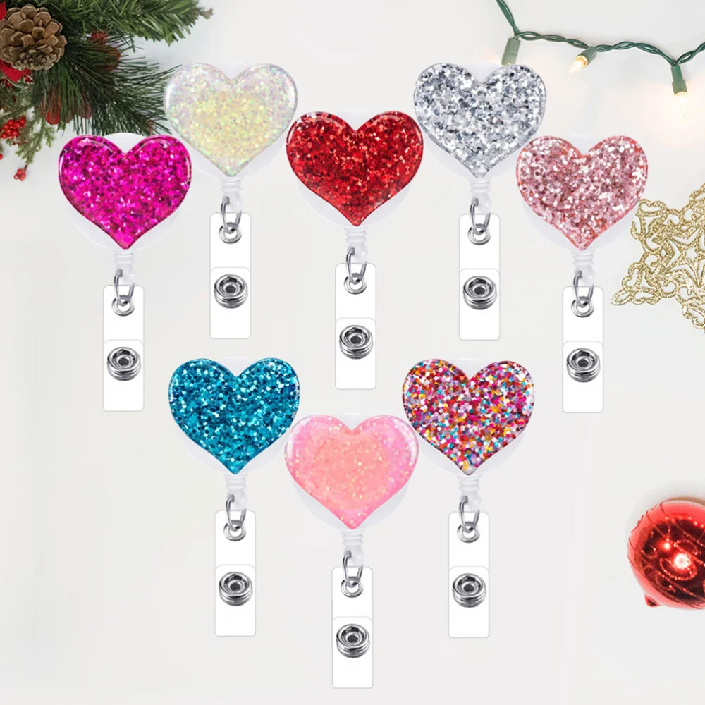 

10Pcs Color Crystal Nurse Badge Holder Blue Purple Rhinestone Heart Shape Nurses Retractable ID Badge Reel Clips