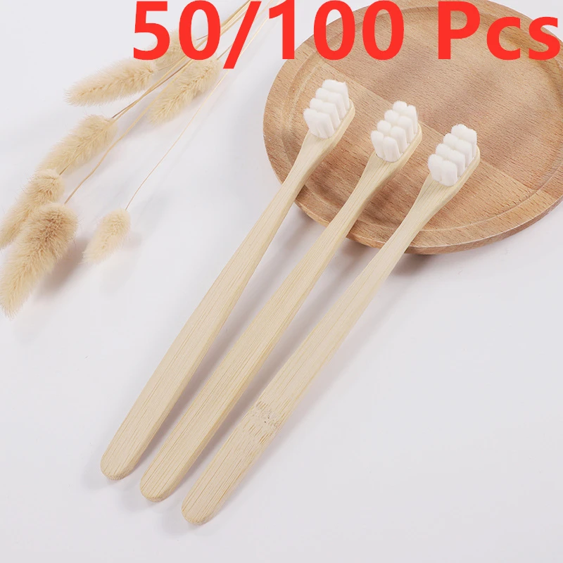 50/100 Pcs Bamboo Toothbrush,Biodegradable Toothbrushes Extra Soft Bristles,20000 Soft Natural Bristle Eco Friendly Toothbrushes