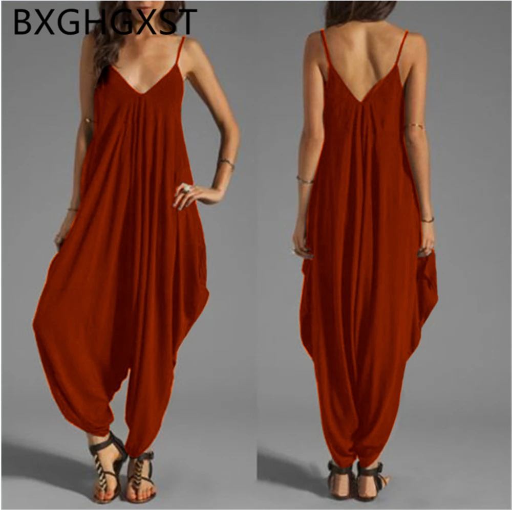 

summer jumpsuit party plus size jumpsuits sexy beach v neck boho casual 2XL Loose red sexy rompers womens jumpsuites for ladies