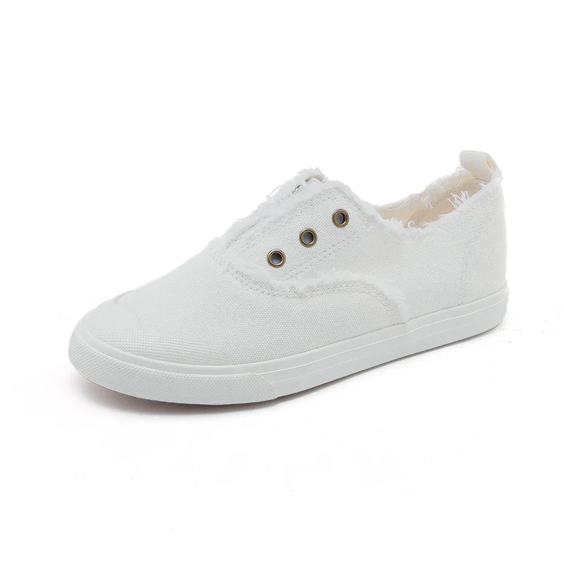 

women loafers white concise basic style solid color slip on lady spring vulcanized shoe canvas cloth sneakers nice quality 35-40
