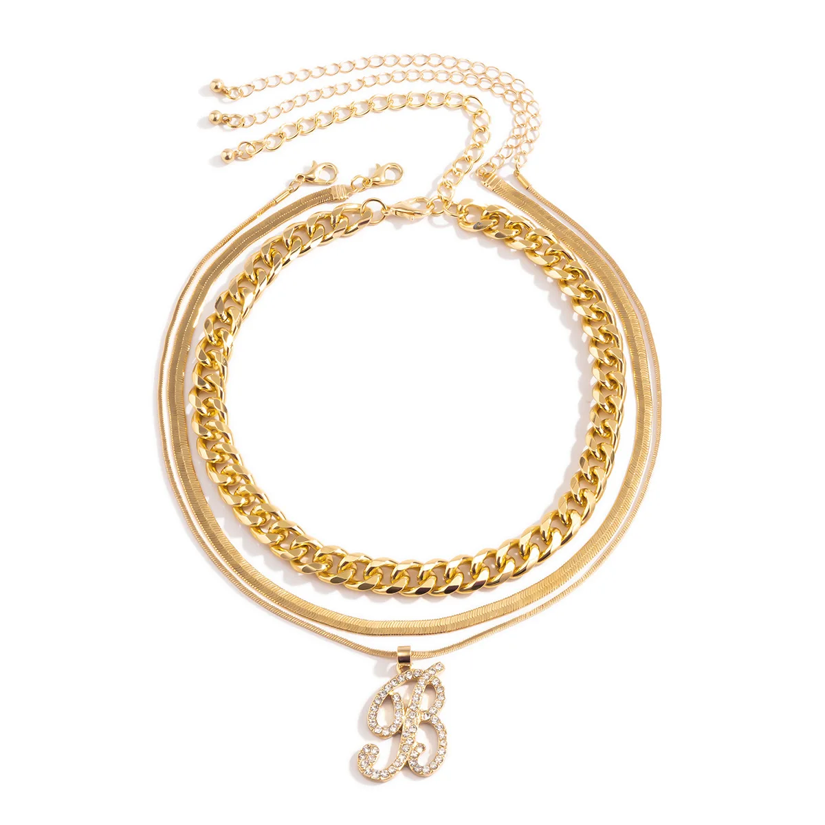 

3 PCS Women's Neck Chain Necklace Vintage Letter Pendant With Rhinestone Letter Necklace Snake Bone Chain JewelryAccessories