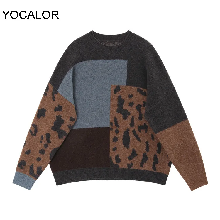 

Yocalor 2020 Spring New Leopard Pullovers Sweater Women Long Sleeve Wild Ladies Sweaters Fashion Casual Round Collar Tops