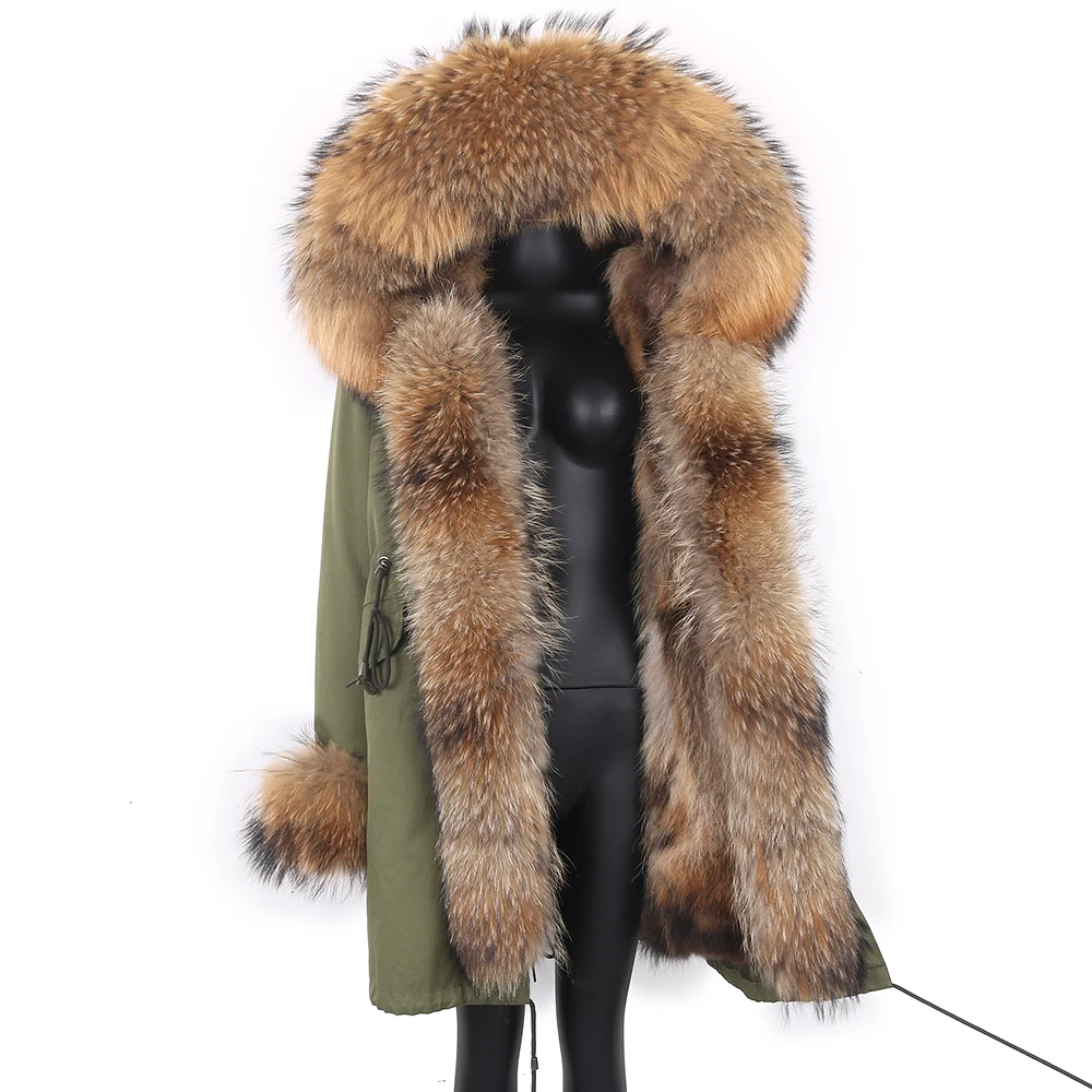 Enlarge 2021 Winter Jacket 7XL Women Waterproof Long Parka Real Fur Coat Natural Raccoon Fox Fur Collar Outerwear Streetwear Fur Coat