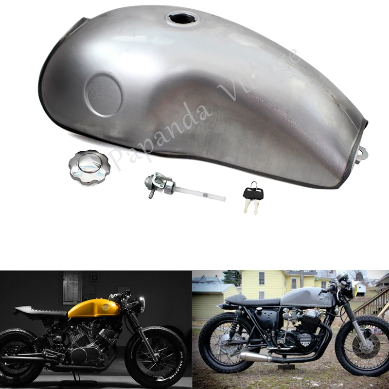 10 л универсальный стальной топливный бак Cafe Racer для Harley Yamaha Honda GS XV CB RD 50 350 400 750 BMW R100