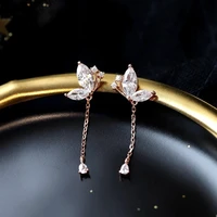 925 sterling silver butterfly long charming shiny zircon luxury elegant wedding ear pendant earrings jewelry for women gift new
