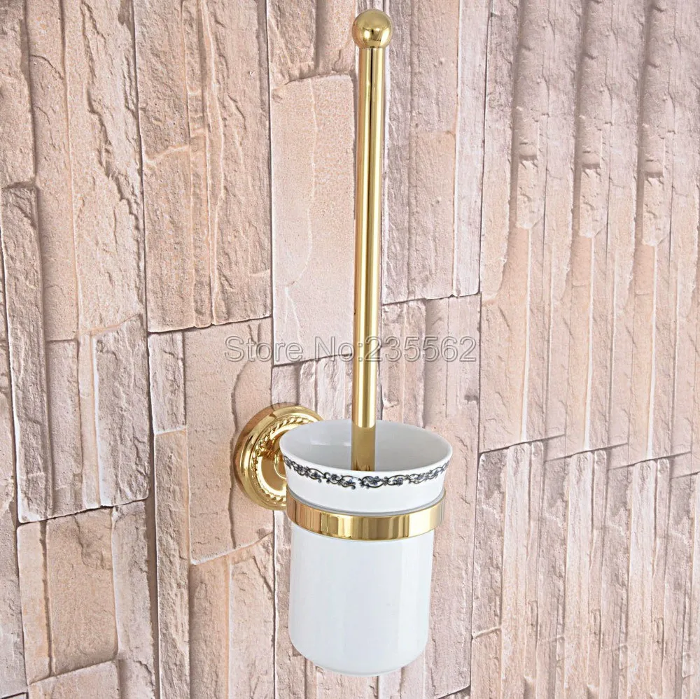 

Набор латунных держателей для туалетной щетки золотого цвета, держатели для туалетной щетки с керамическим держателем для щетки в ванную к...