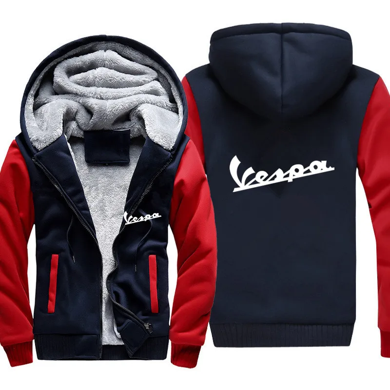 

2019 Free Shipping Men Casual Wool Liner Fleece Vespa Scooter Sweatshirts Hoody Pullover Vespa Hoodies Jacket Winter Zip up Hood