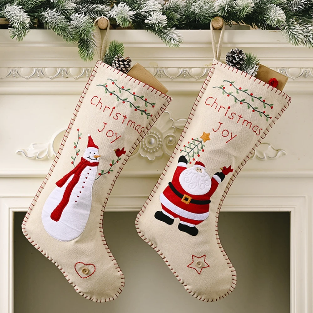 

Christmas Stockings,personalized Linen Christmas Stockings Custom Name Embroidered Set Of , Santa, Snowman