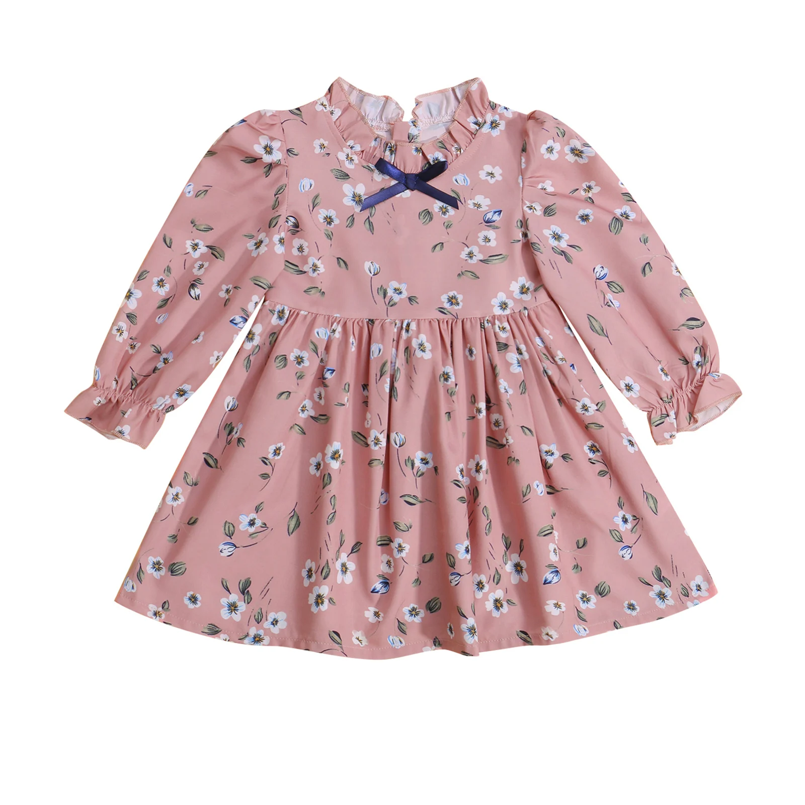 

Little Girls Breathable Dress,Summer Autumn Children Sweet Style Floral Printing Lace Collar Long Sleeve Princess Skirt 2021 New