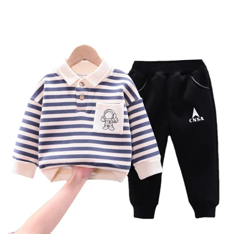 

New Toddler Casual Tracksuits Winter Baby Boys Cotton Clothes Kids Girls Striped T Shirt Pants 2pcs/sets Children Thick Clothing