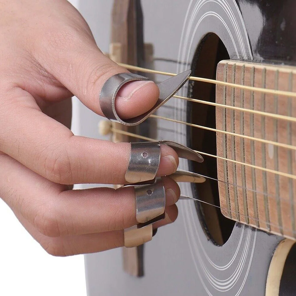 

1 Set/4PCS Thumb Pick Stainless Steel Guitar Pick Plectrum for Index Finger