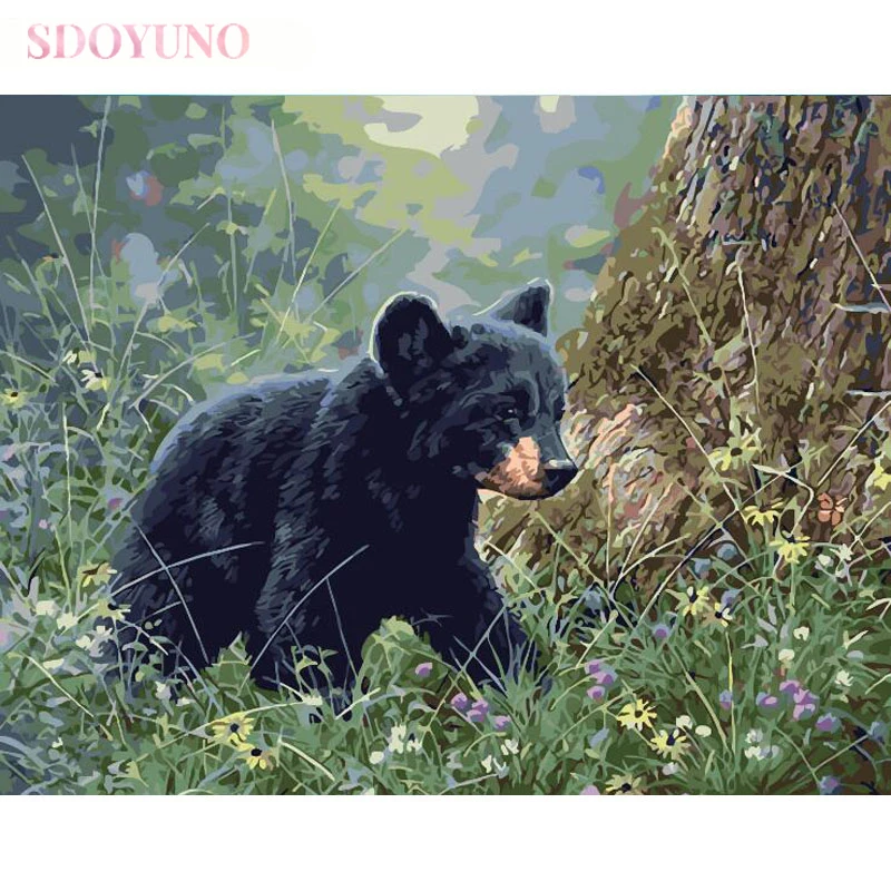 

SDOYUNO Frameless DIY oil painting by numbers for adults Black bear animals picture by numbers acrylic art supplies unique gift