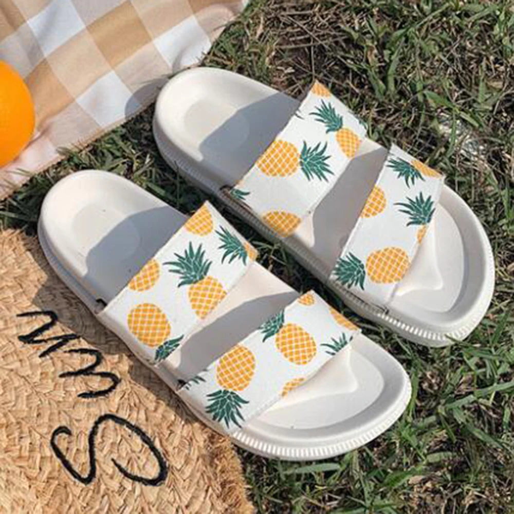 Новая летняя обувь Женские тапочки с принтом фруктов пляжные сандалии двумя