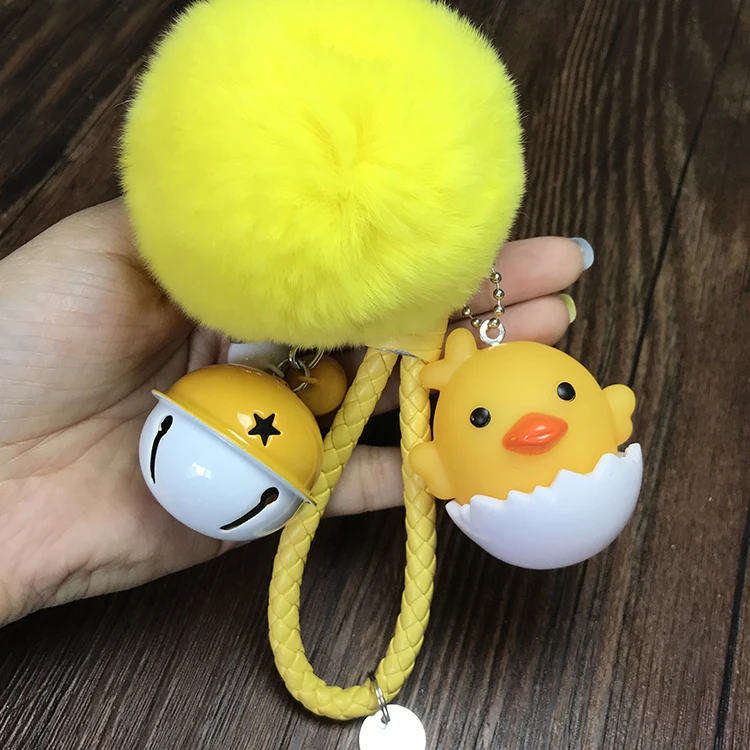 Симпатичный помпон яичная скорлупа брелок &quotцыпленок&quot настоящий мех кролика