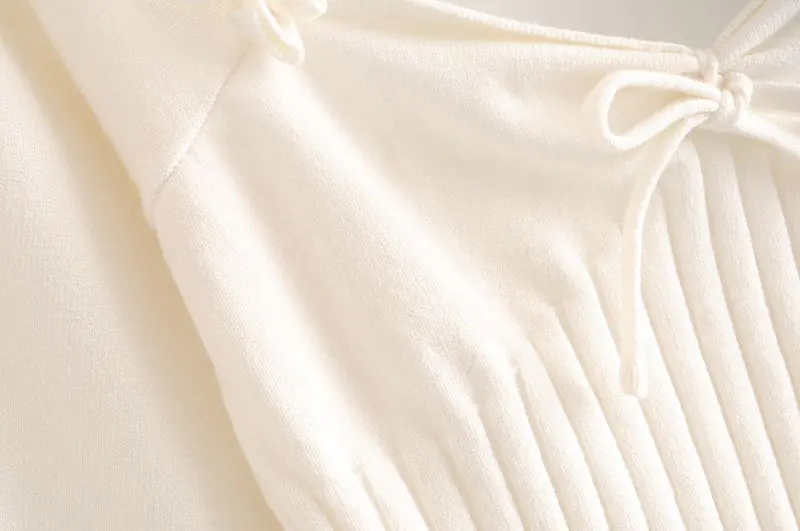 Bazaleas Elegant Lantern Sleeve Women Knitted Sweater Vintage sweater women France White Pullovers Dropshipping | Женская одежда