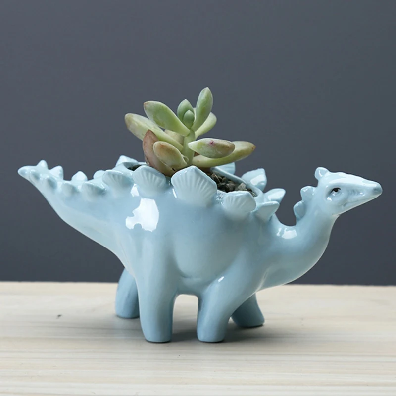 

Ceramic Stegosaurus Flower Planters Succulent Garden Desktop Decoration With Tray Creative Dinosaur Flower Pot