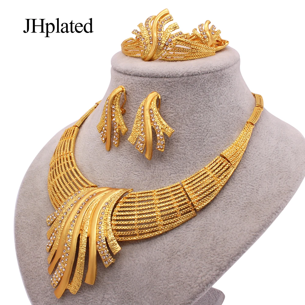 Оптовая продажа, африканские Гавайские Позолоченные Свадебные Ювелирные наборы, серьги, браслет, кольцо, набор ювелирных изделий для женщин