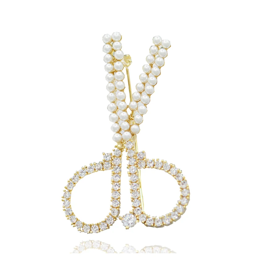 

Blucome Fashion Small Scissors Shape Brooches Crystal Pearl Corsage Suit Scarf Hat Pins for Women Kids Clothes Accessories Gifts