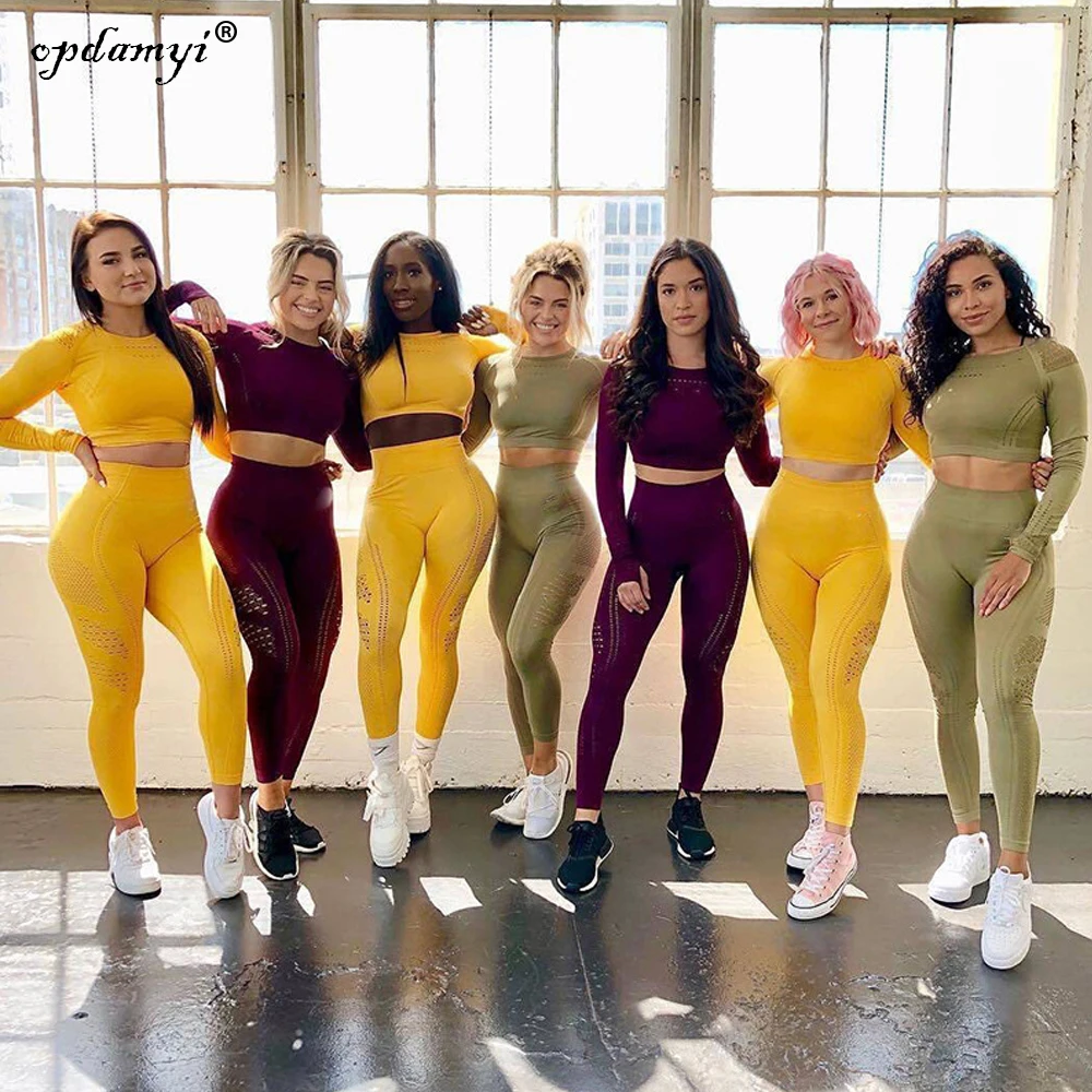 Женский топ длинные штаны леггинсы комплект для йоги спортивные костюмы одежда
